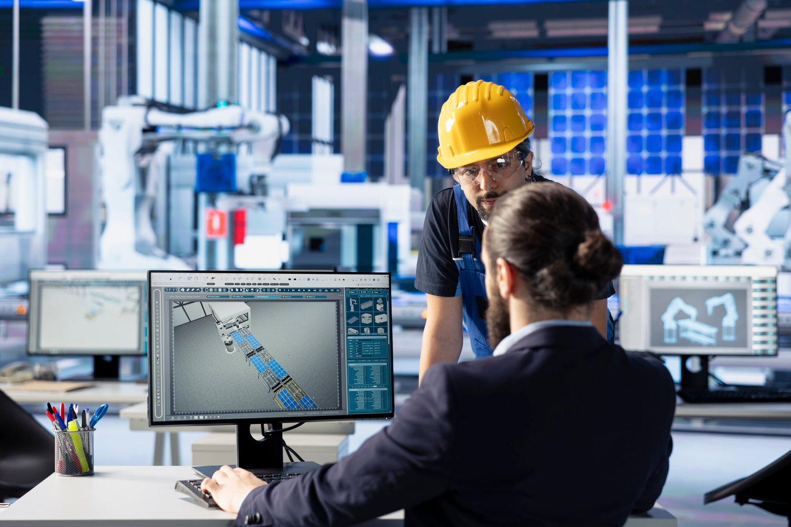 Home photovoltaics factory engineering team doing solar panel performance testing